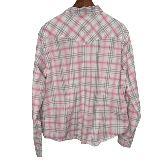 Panhandle Rough Stock Pink & White Plaid Floral Pearl Snap Button Down Size XL - Picture 2 of 13